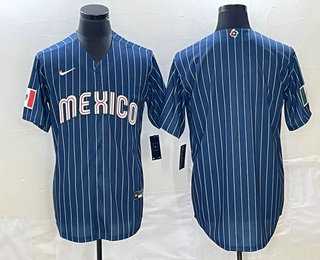 Men's Mexico Baseball Blank 2023 Navy Blue Pinstripe World Baseball Classic Stitched Jersey
